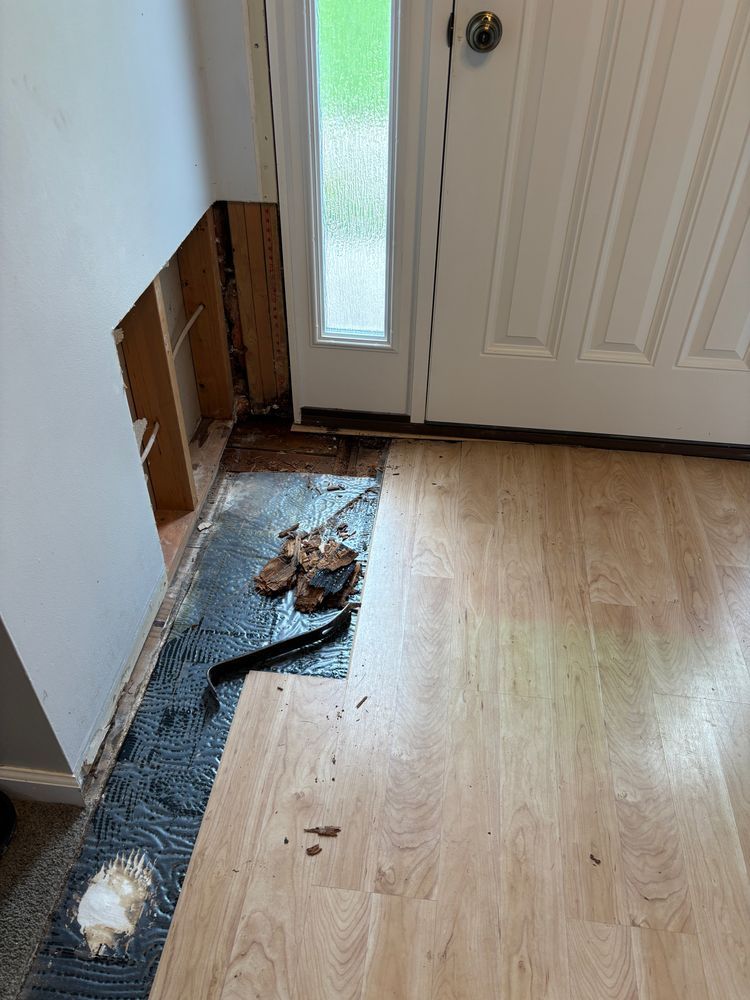 Water damaged floor and wall studs.  All dry now at least. 