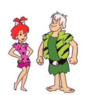 Pebbles and Bamm-Bamm in their adult designs.