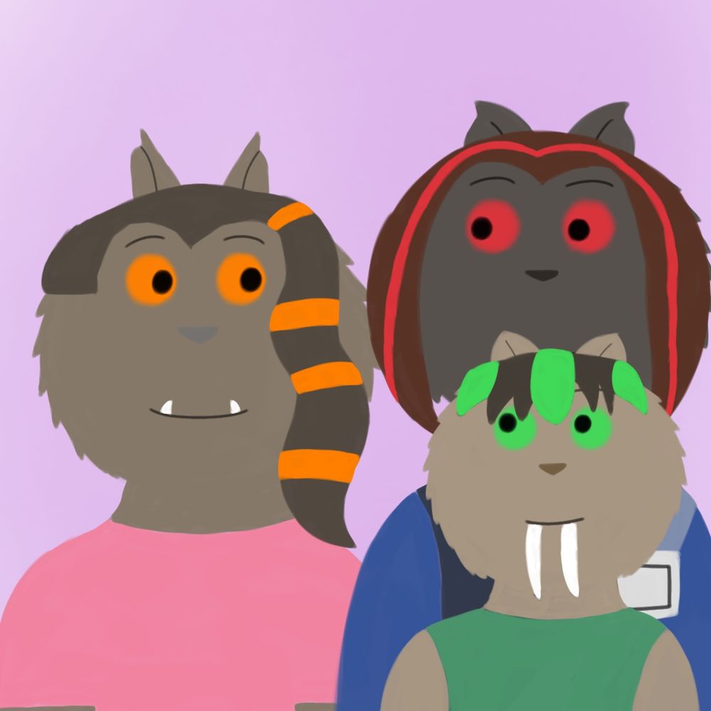 Drawing of Grace looking at Owen with a smile and Owen looks back at her while Ryden looks at Grace with a smile