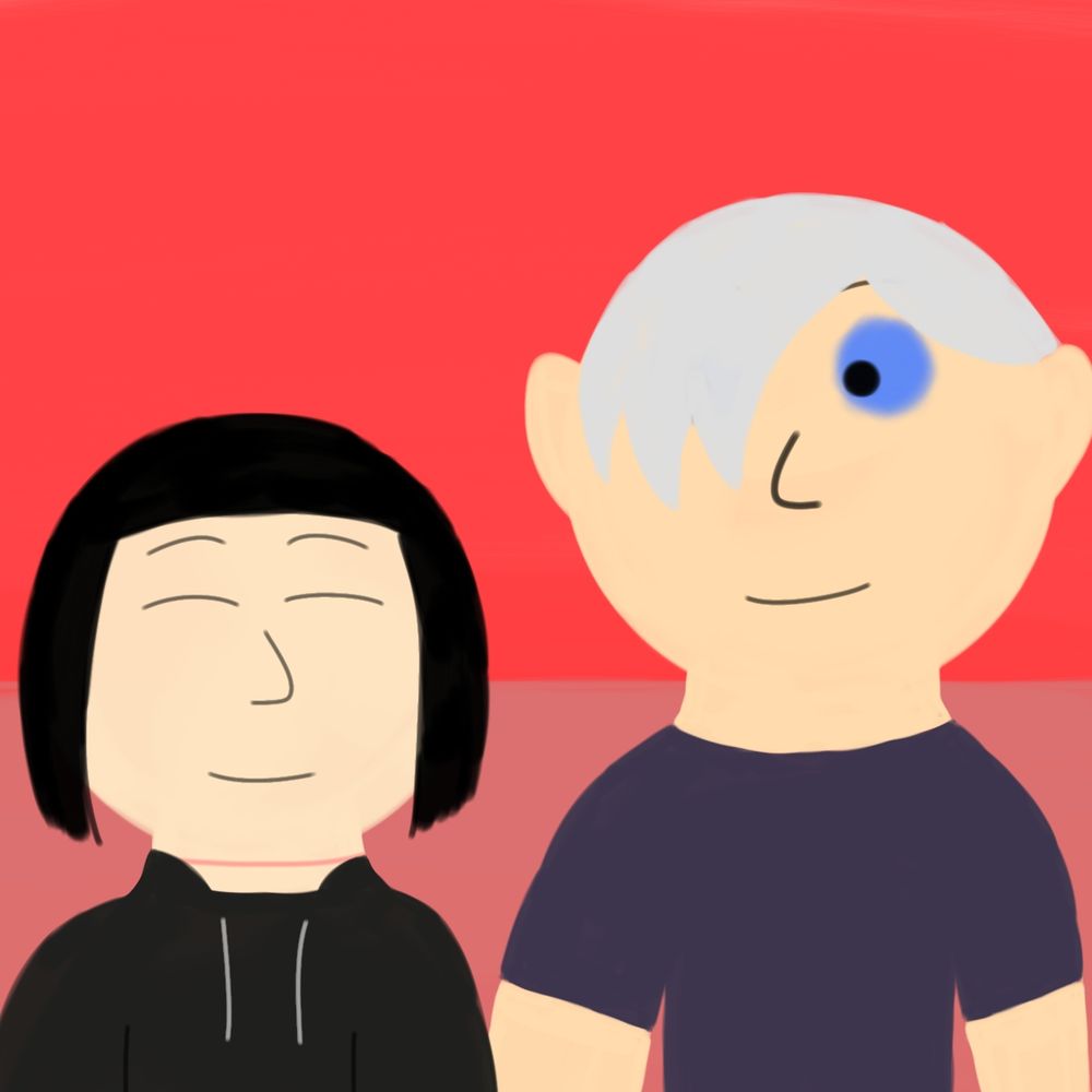 Drawing of Millie smiling and having her eyes closed and Liam is looking at Millie with a smile