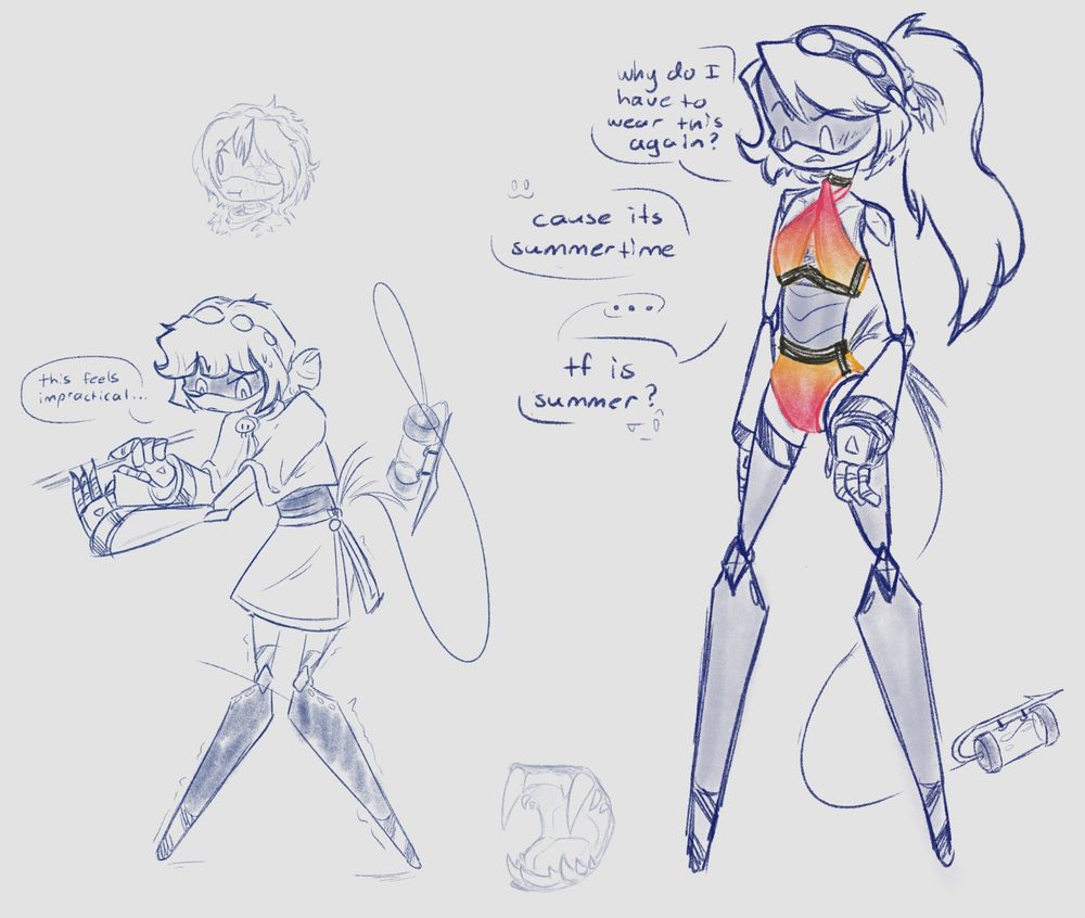 Some random drawings hehe.
Hadley trying out some female DD legs.
And Carmen not understanding what summer is lol.