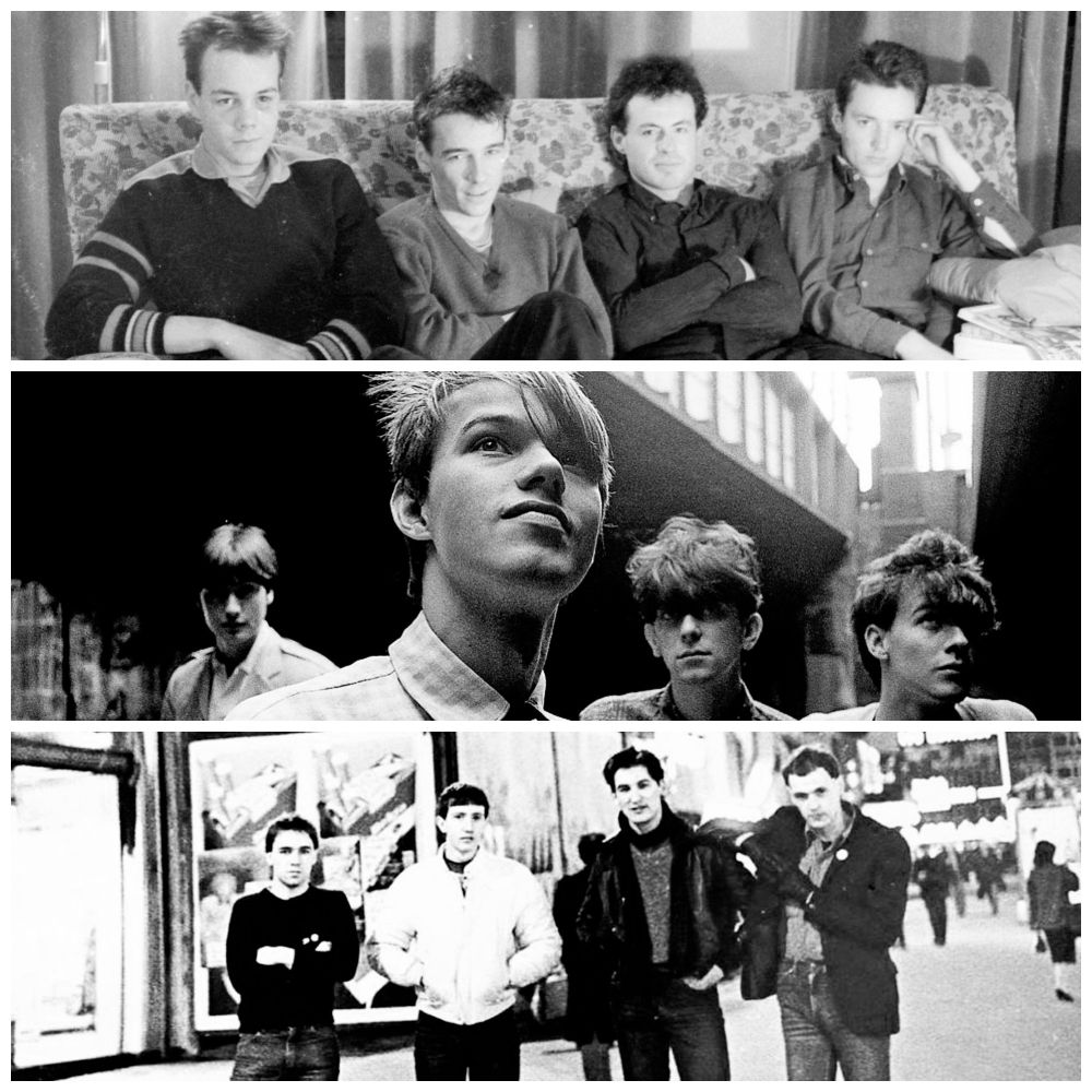 Photo montage of Scottish post-punk bands Fire Engines, Orange Juice and Restricted Code. 