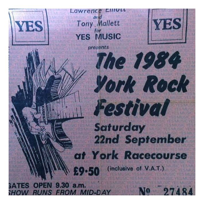 Concert ticket for the 1984 York Rock Festival, courtesy of Mark Jones.