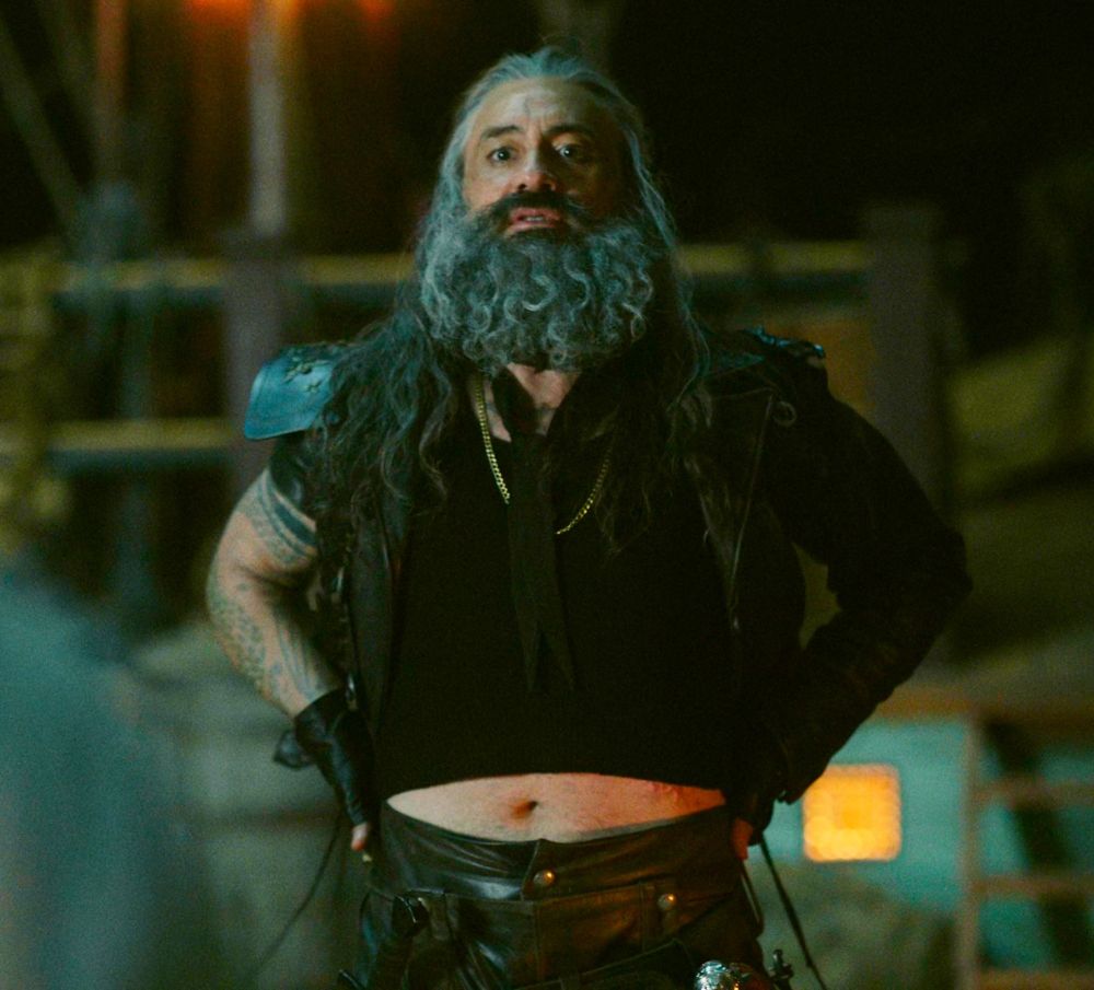 Still from ofmd season 1 of edward teach showing his tummy and asking stede to stab him