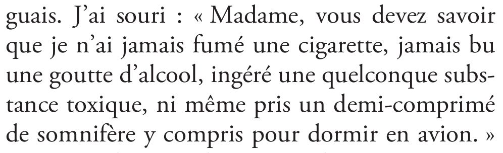 Extrait du livre de Nicolas Sarkozy dans lequel il répond à une procureure qu'il n'a "jamais bu une goutte d'alcool"