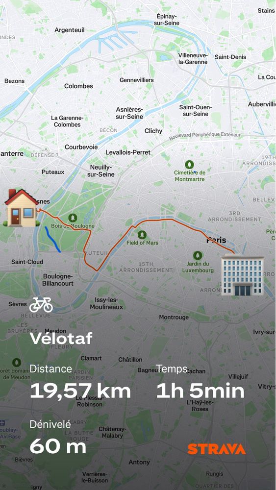Vidéo tweet 1 : 3 piétons qui traversent devant moi, soit hors passage piéton, soit sur passage piéton avec feu piéton rouge

Photo tweet 2 : capture d’écran de strava avec la trajet de l’ouest à l’est parisien.
19,57km, 1h5, 60m de dénivelé à vélo 
