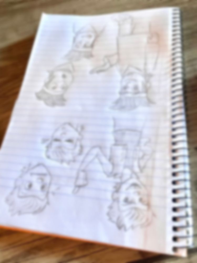 An intentionally blurry image;) of character sketches for Frootoon's next long-term project