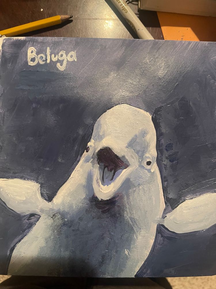 A painting of a beluga whale