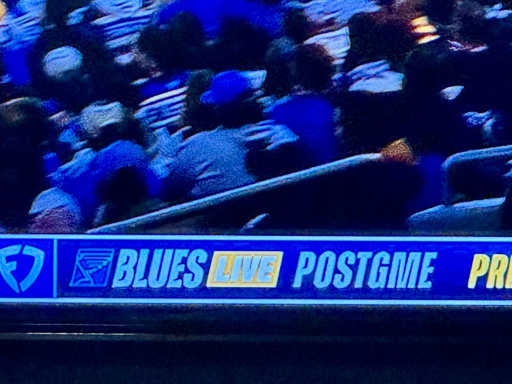 Misspelled graphic on the Blues broadcast