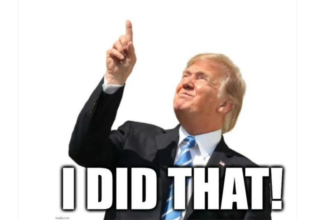 Trump pointing upward and saying “I did that.”