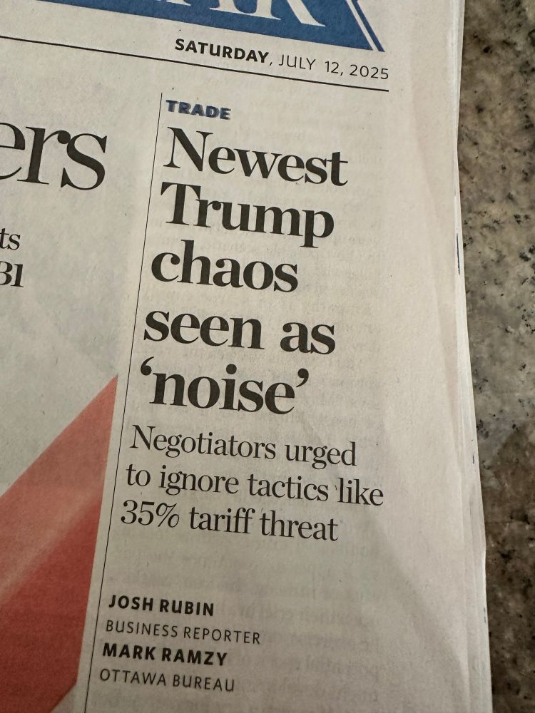 Toronto star front page headline “Newest Trump chaos scene as “noise”
