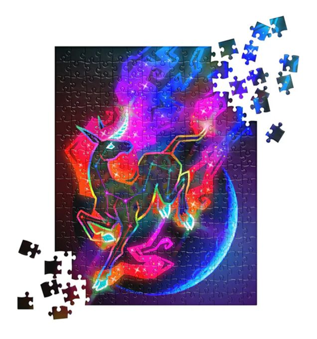 252 piece puzzle featuring a vibrant space unicorn.