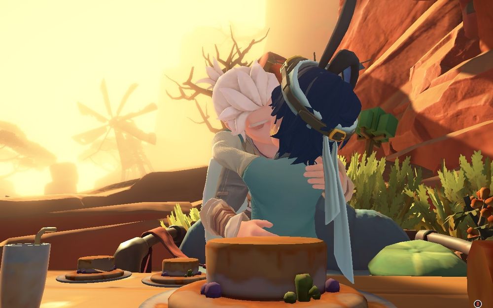 a screenshot of my character and Logan from my time at sandrock