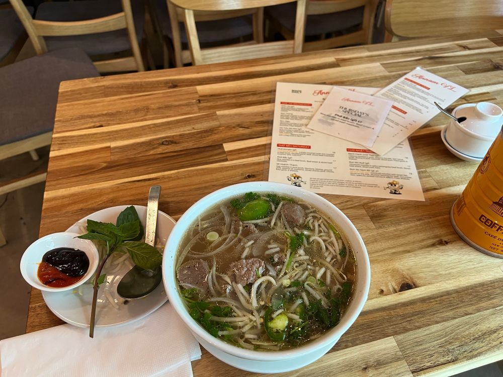 Bowl of beef noodle soup served at Annam VL, 3336 SE Belmont, Portland, OR, USA.