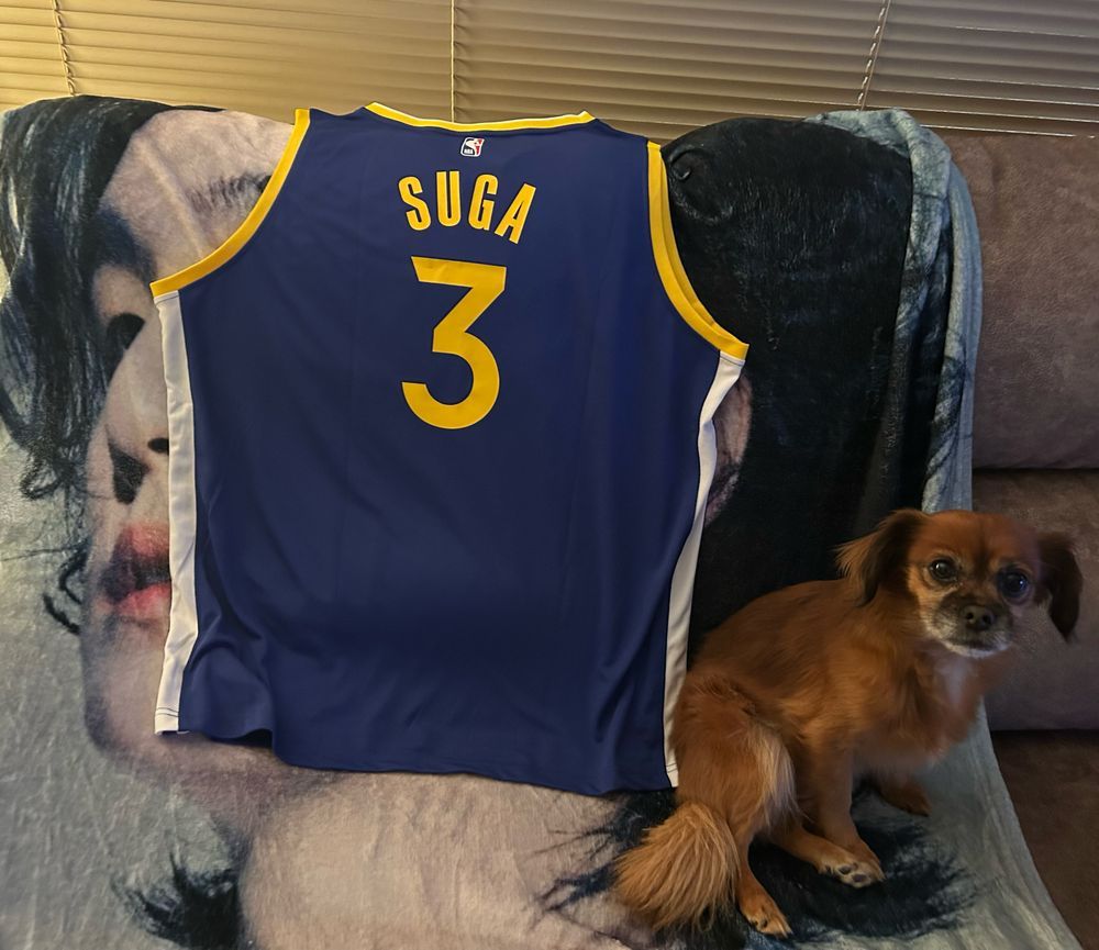 Golden State Warriors blue jersey with gold trim customized with number 3 Suga