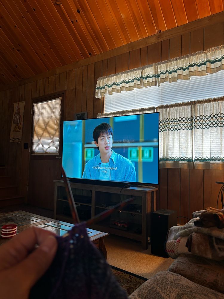Watching BTS Jin in the Netflix show Kian’s B & B while knitting. 