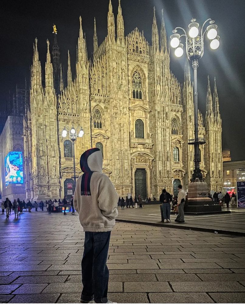 BTS Jin at the Duomo Cathedral in Milan