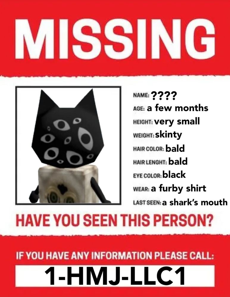 missing poster of joes old roblox avatar rip