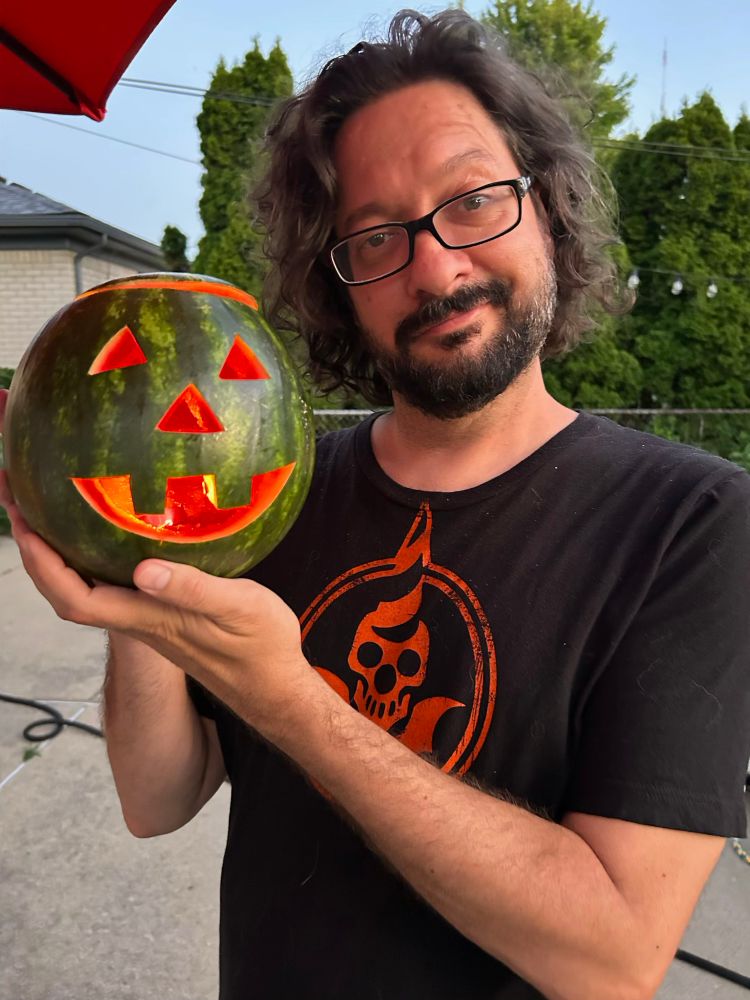 Holding a jack-o-melon