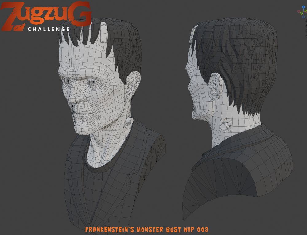 Frankenstein greyscale bust.  