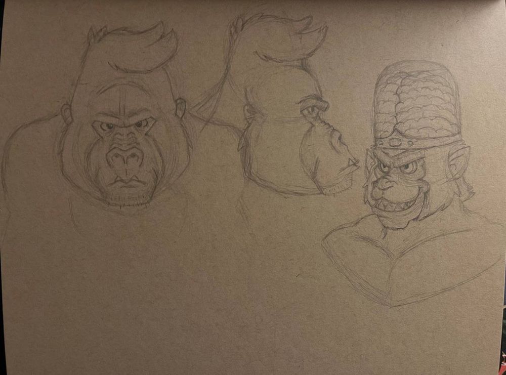A 2nd study page of gorillas using material from the animated Tarzan movie. Then, using all the knowledge I’ve collected, I made an attempt at drawing Mojo Jojo looking menacing as always. It turned out better than expected!