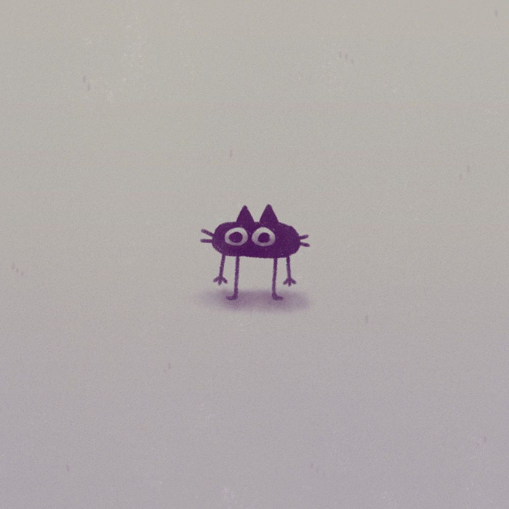 A digital drawing of a cat-shaped blob, standing up like a person with stick legs and stick arms.
