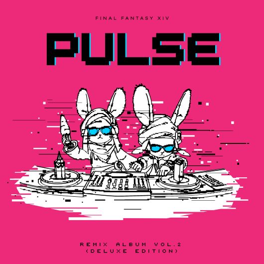 The album cover for the Final Fantasy 14 Online Pulse Remix Album Volume 2 Deluxe Edition. On the background are two Loporrits mixing on DJ decks.