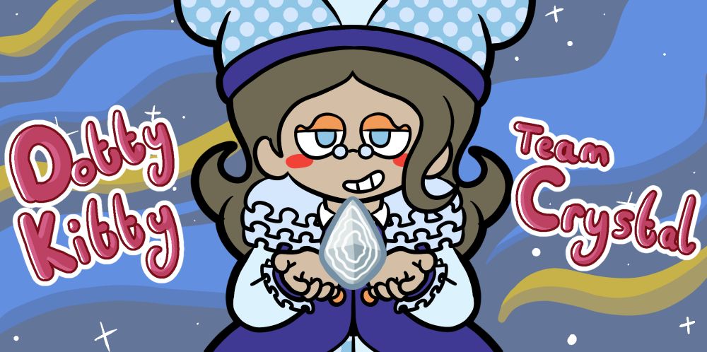 An illustration of my OC, Dotty, holding the Soul from Balatro. There is text that reads "DottyKitty" "Team Crystal"