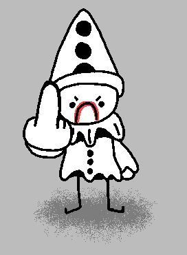 A doodle of the legendary Joker Perkeo from Balatro giving the middle finger