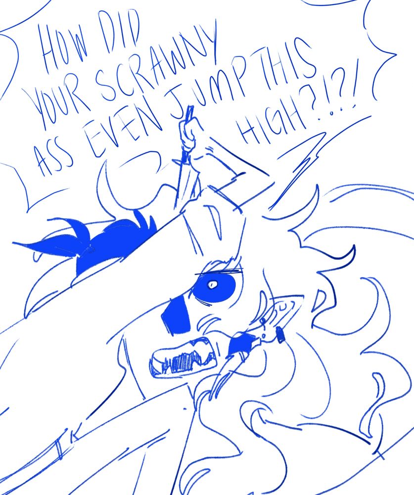 Close up of the previous sketch, focused on GK's shocked face as he yells "HOW DID YOUR SCRAWNY ASS EVEN JUMP THIS HIGH?!?!"