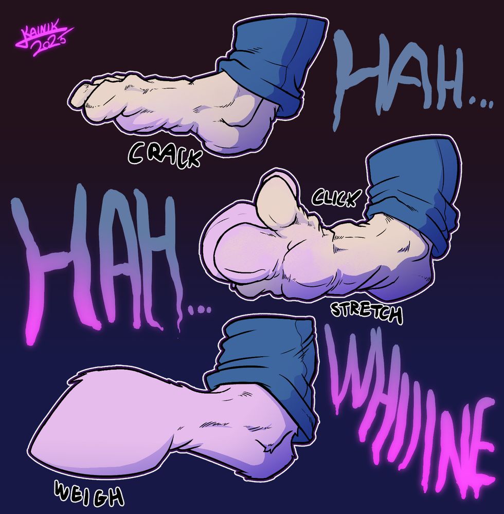 A foot slowly transforming into a heavy pink hoof surrounded by dialogue displaying the effort going into the transformation ("Hah, Whine," etc.)