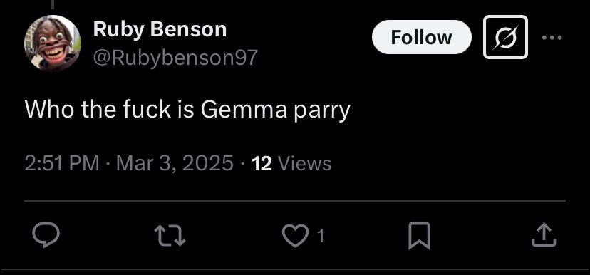 X post stating who the f*** is Gemma Parry 