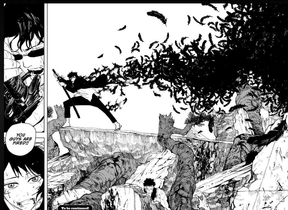 Samura Seiichi using Tobimune, an enchanted blade, to save the Makizumi by tearing through the invading army.