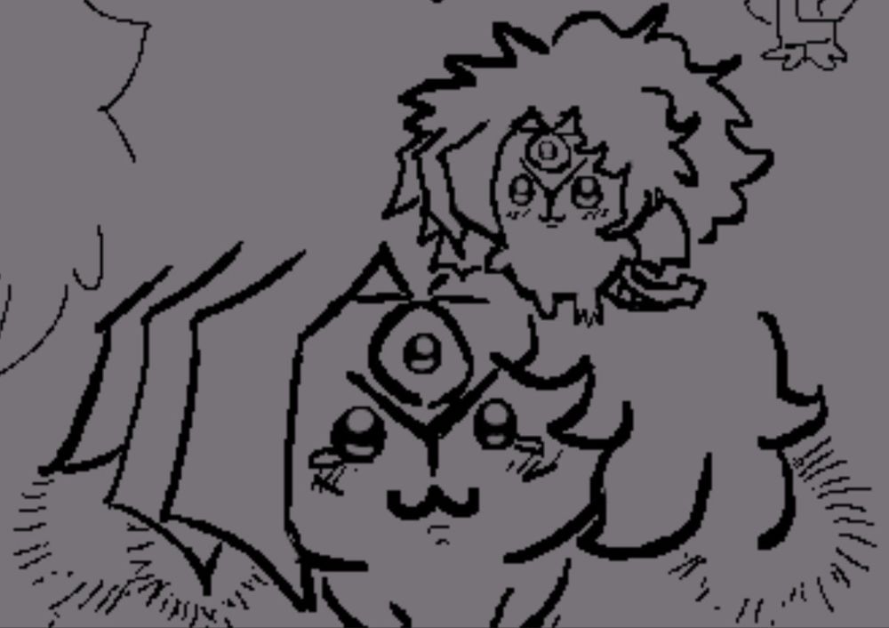 two drawings of chiikawa with the hair of Yubel from Yugioh GX. The larger drawing on the bottom is a close up, with chiikawa crying. The smaller drawing is on the top right, and is a full body showing wings and a tail.