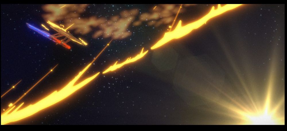 The USS Cerritos, crashing into a planet because Beckett Mariner who's playing as Vindicta exploded a Klingon vessel