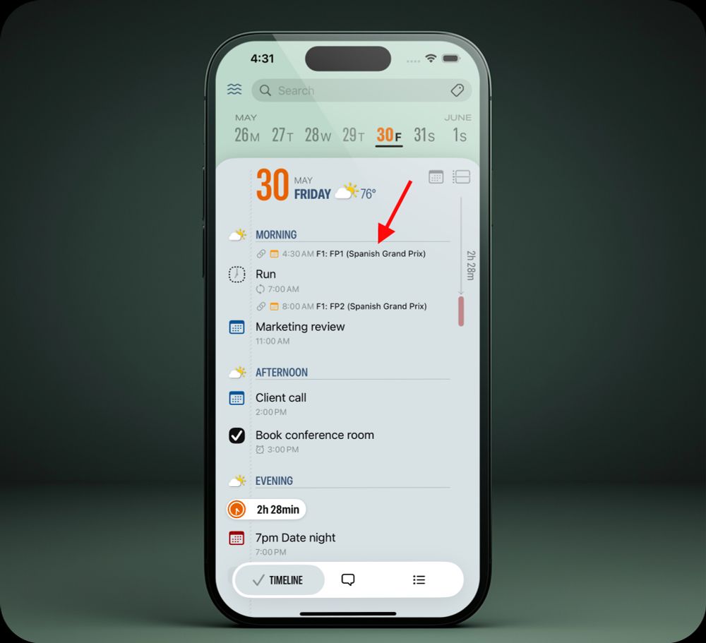 Shared calendars shown in Finalist screenshot