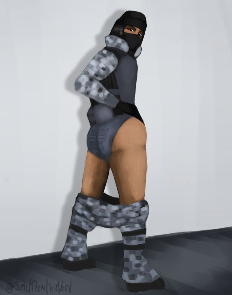 Frost from Rainbow six Siege, with their bottoms dropped revealing their ass