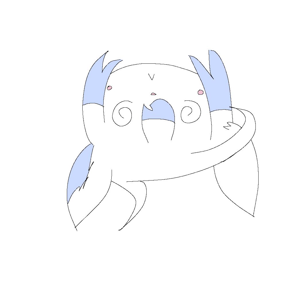 routine's face but upside down.  they have spiral eyes in a "dizzy" or "fainted pokemon" way