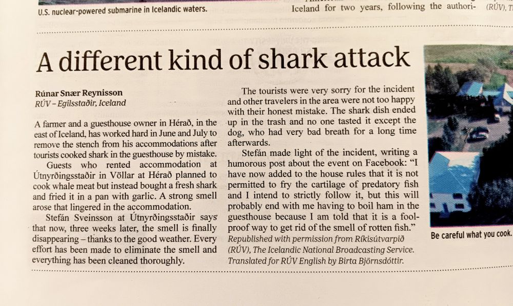 A story about some tourists who mistakenly cooked shark meat inside their guest house.