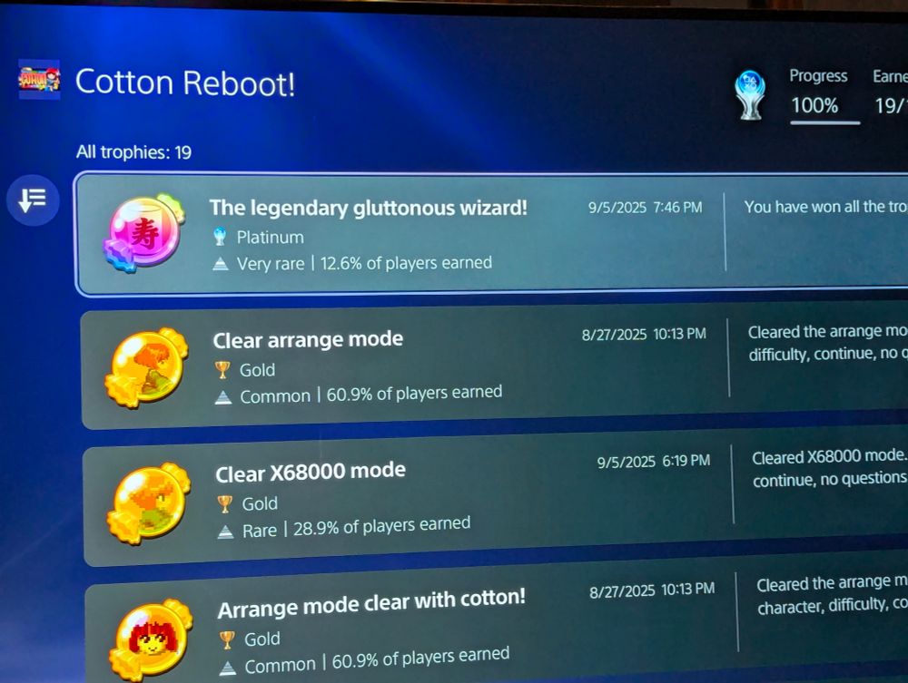 I got the Cotton Reboot platinum trophy on my PlayStation 5
