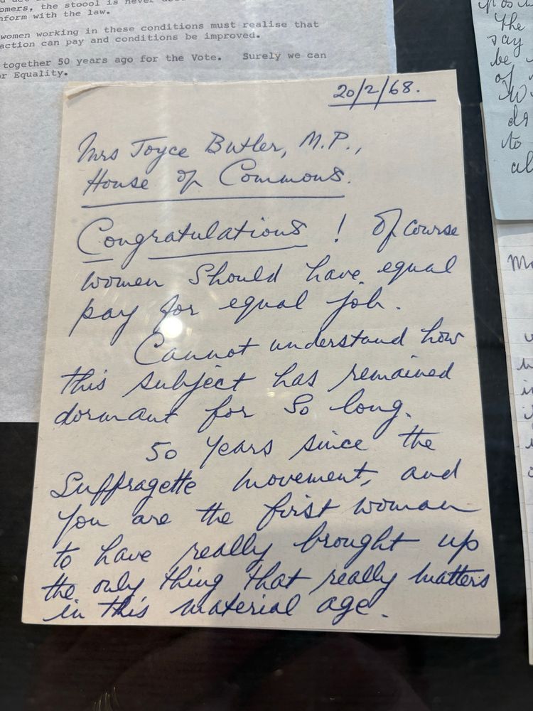 Letter congratulating Joyce Butler on equal pay campaign 