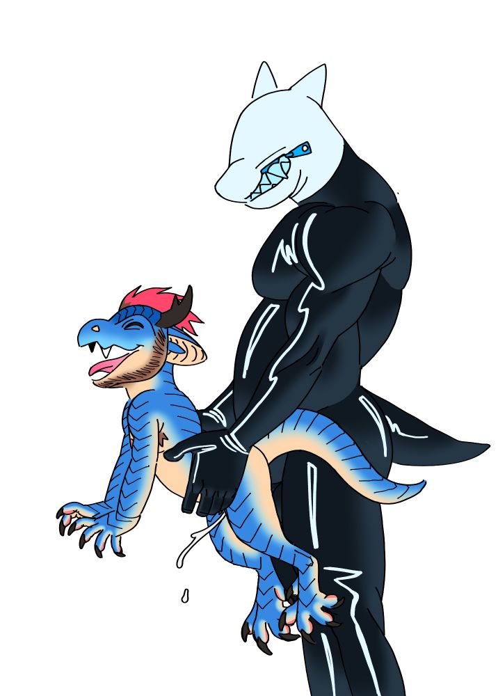 Image of a blue kobold getting fucked in the ass (ft @dragonsatwork.bsky.social).
