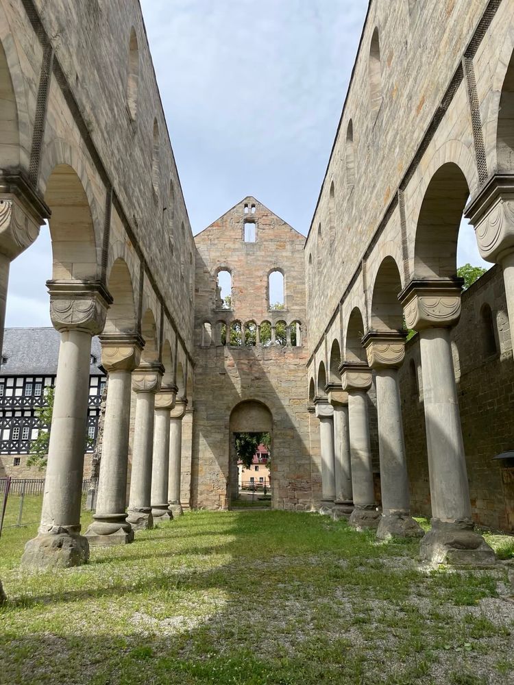 wide winkle panorama inside the church's main nave in ruin