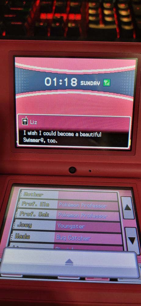 Pokegear call from liz the picnicer i think? Saying "i wish i could become a beautiful swimmer♀️, too"