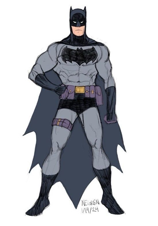 My matured Batman design. Keeping the same purple accents as before and now has a large black symbol on his chest. 