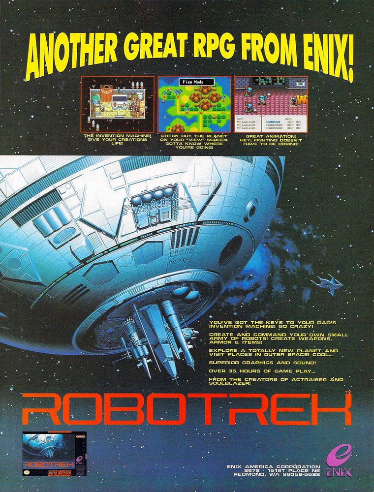 Scan of magazine advertising for Robotrek by Enix in the issue #5 of EGM², in November 1994