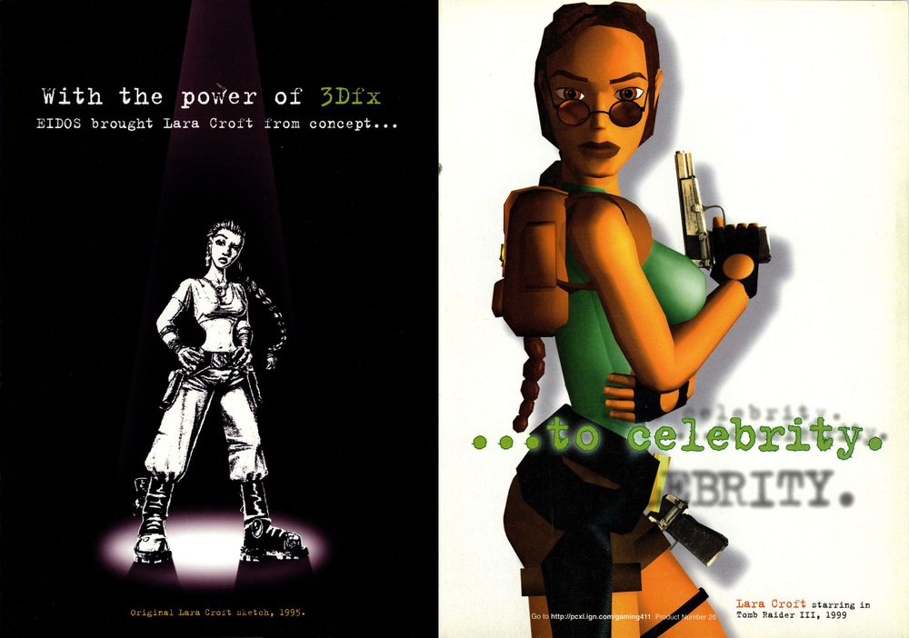 Scan of magazine advertising for Tomb Raider III by Eidos Interactive in the issue #8 of PC Accelerator, in April 1999