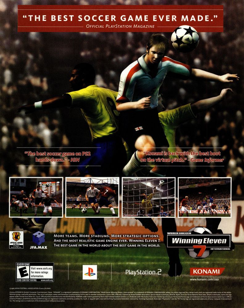 Scan of magazine advertising for Winning Eleven 7 by Konami in the issue #14 of GMR, in March 2004