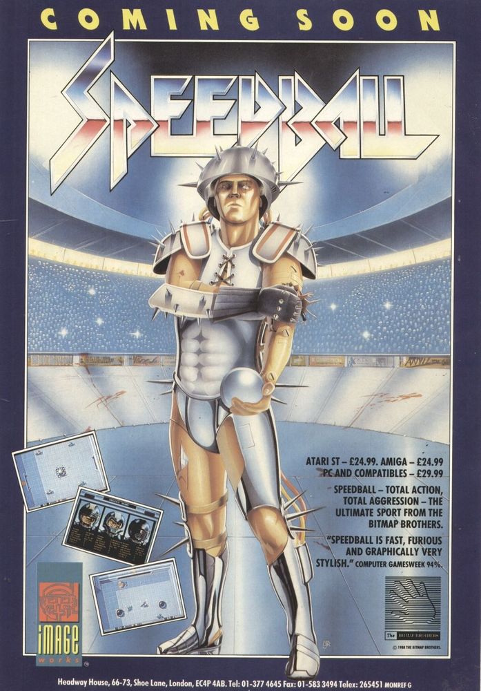 Scan of magazine advertising for Speedball by The Bitmap Brothers in the issue #4 of The One, in January 1989