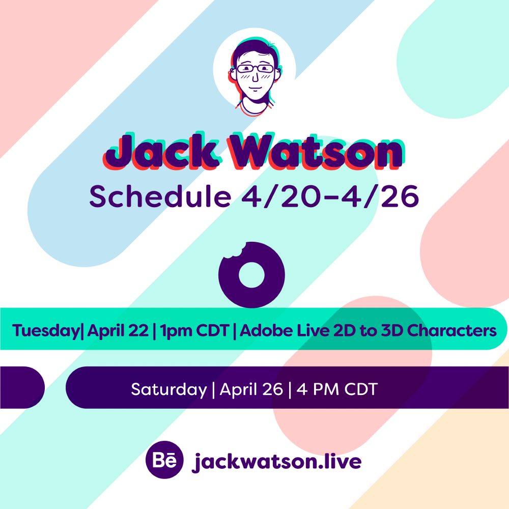 Jack Watson livestreaming schedule 4/20-4/26. Live Tues. 4/22 1pm CDT, and Fri. 4/26, 4pm CDT